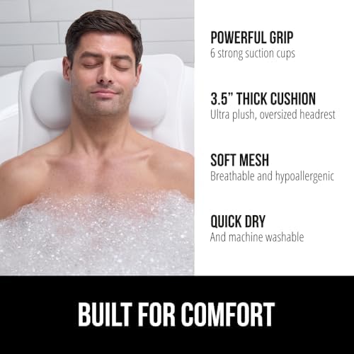 GORILLA GRIP Bath Pillow for Tub, 6 Strong Suction Cups, 4D Mesh, White - Image 2