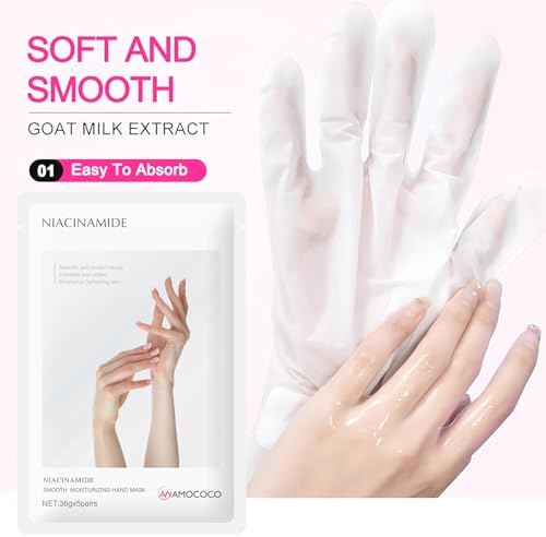 5Packs Hand Mask with Niacinamide, Deep Hydration Hand for Dry Cracked Skin, Nourishing Care with Shea Butter & Vitamin E, SPA at Home, 6.3oz - Image 7