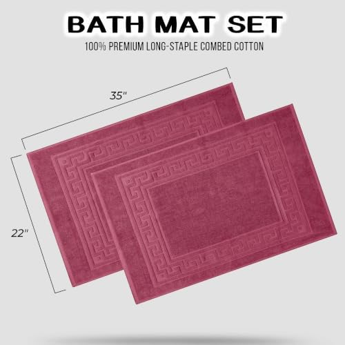 Superior Heavyweight Cotton Bath Mats, 2-Piece Rugs For Bathroom Accessories, Washable Rug For Shower, Toilet, Modern Decor, No Backing, Luxury Hotel And Spa Quality, Set of 2, 22" x 35", Burgundy - Image 3