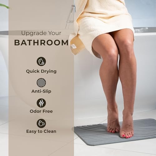 TOSORO - Stone Bath Mat Diatomaceous Earth Shower Mat Non-Slip Super Absorbent Diatomite Stone Bath Mats for Bathroom Floor Quick Drying Natural Easy to Clean (23.5 x 15) - Graphite - Image 2