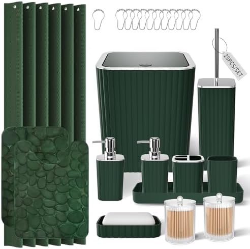 XLHOMO Bathroom Set- 25PC Green Bathroom Set with Shower Curtain and Rugs by BetterbathroomwithXLHOME