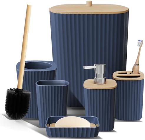 Clara Clark Bathroom Set - Navy Blue Bathroom Accessories Set, 6PC Bathroom Accessory Set, Bathroom Sets with Toilet Brush, Trash Can & Soap Dispenser by ClaraClark