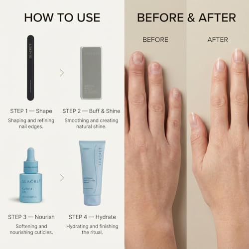 SEACRET Nail Care Collection – Dead Sea Mineral Manicure Kit with Nail File, 3-Way Buffer, Cuticle Oil, Body Lotion for DIY Home Manicure & Pedicure, Buffer Nail File, Nail Buffer, Nail Care Kit - Image 2