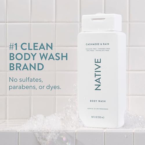 Native Clean Body Wash, Gentle & pH-balanced for Sensitive Skin, 24-Hr Freshness for Women & Men, Vegan & Cruelty-Free, Free of Sulfates, Parabens & Phthalates, Cashmere & Rain, 18 fl oz - Image 2