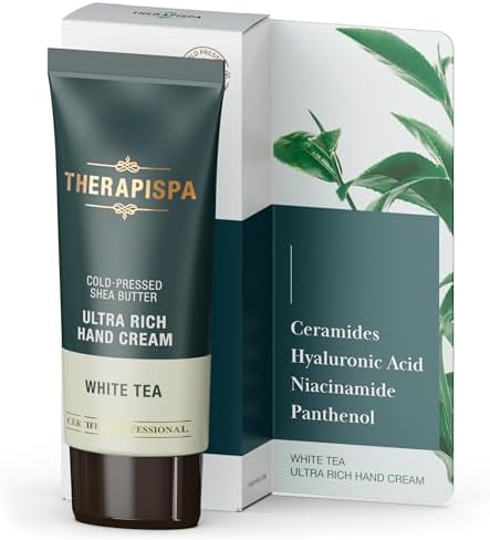 THERAPISPA Ultra Rich Hand Cream – Intensive Hydration & Repair for Dry, Chapped Hands | Enriched with Shea Butter, Ceramides, Niacinamide (B3) & Panthenol (B5) (White Tea, 2.0 oz, Pack of 1) by THERAPISPA