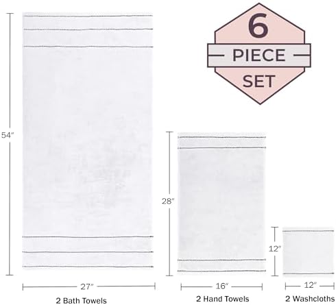 Lavish Home Bathroom Towels Set, Bathroom Accessories, White, Set of 6 - Image 3