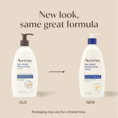 Aveeno Skin Relief Moisturizing Body Lotion Heals Very Dry, Sensitive Skin, Fast Absorbing Lotion with Soothing Triple Oat & Shea Butter Formula, Fragrance Free Lotion, Non-Comedogenic, 18 Fl Oz - Image 2