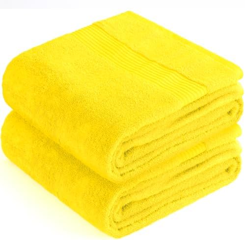 Cotton Paradise 100% Cotton Turkish Towel Set, Soft Absorbent Quick Dry, 2 Piece 35x70 Bath Sheet Set, Yellow - Image 6