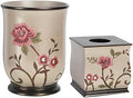 Zahari Home 2pc Larrisa Floral Bathroom Decor Set Waste Basket for Bathroom & Tissue Cover Modern Classic Contemporary Decor Stylish Unique Design Beautiful Bathroom Accessories Set by ZahariHome