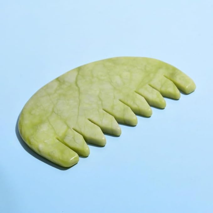 Gua Sha Comb - Moon Shape, Natural Jade Stone Scalp Massager for Head Hair Caring, Jade Guasha Scraping Massage Therapy Tool for Full Body Relax, Meridian Pressure Massager