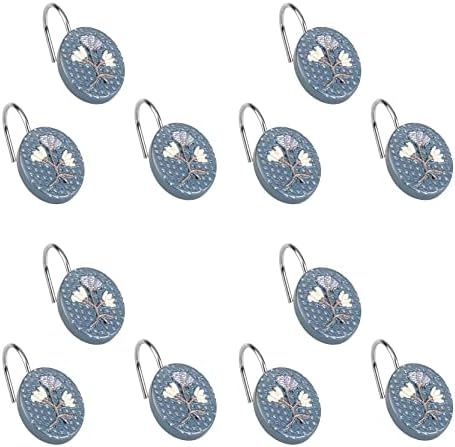 Zahari Home 13pc Capri Bathroom Sheer Shower Curtain Sets & 12 Hooks - Modern Classic Luxury Contemporary Decor Blue Shower Curtain Stylish Bath Sets - Image 4