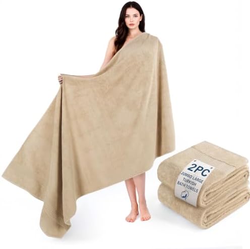 Cotton Paradise 100% Cotton Turkish Towel Set, Soft Absorbent Quick Dry, 2 Piece 35x70 Bath Sheet Set, Beige by UNITEDHOMETEXTILE