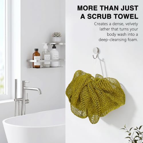 UJFQBH African Net Sponge Authentic 3 Pack, the Gentle Exfoliating Body Scrubber that Unclogs Pores, Reaches Your Back, Dries Fast, and Leaves Skin Smooth Day After Day（Yellow, Army Green, Sky Blue） - Image 2