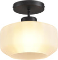 Industrial Black Matte Light Fixtures Ceiling Mount, with Frosted Glass Shades Semi Flush Mount Ceiling Light, for Hallway Fixtures Kitchen, Foyer