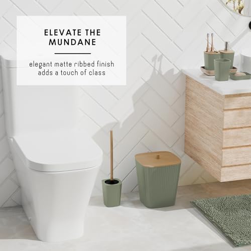Clara Clark Bathroom Set - Sage Green Bathroom Accessories Set, 6PC Bathroom Accessory Set, Bathroom Sets with Bathroom Rugs, Toilet Brush, Trash Can & Soap Dispenser - Image 6