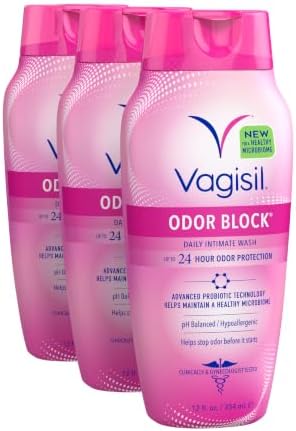 Vagisil Feminine Wash for Intimate Area Hygiene, Odor Block, Gynecologist Tested, Hypoallergenic, 12 oz, (Pack of 3) by Vagisil