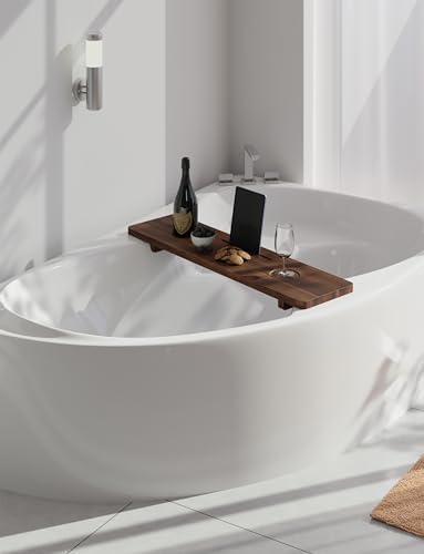 TINAMO 35”L Wood Bathtub Tray with Wine and Tablet/Phone Slot, Walnut Color - Image 5