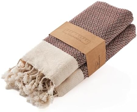 BAY LAUREL Turkish Hand Towel – Pack of 2 | Soft & Absorbent Decorative Towels for Bathroom, Hand, Face, Hair, Gym, Yoga, SPA, Kitchen & Tea | Boho Decor (Orange, Diamond 16x40 Inches (Set of 2) by BayLaurel