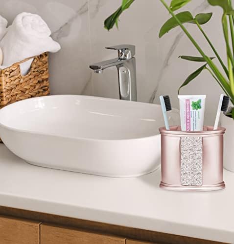 Zahari Home 4pc Sinatra Stylish Bathroom Accessories Set Liquid Soap Dispenser, Tumbler, Tooth Brush Holder and Soap Dish Modern Classic Luxury Decor Bling Mosaic Glass Blush Bathroom Accessories - Image 4