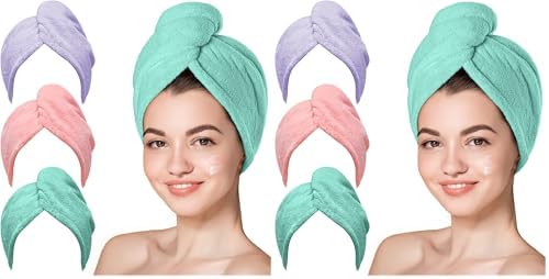 Hicober Microfiber Hair Towel, 3 Count of Turbans Drying wrap Towels for Curly or Wet Hair Women Anti Frizz (Pink,Purple,Green) (Pack of 2) by Hicober
