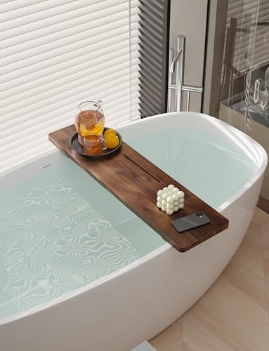 TINAMO 35”L Wood Bathtub Tray with Wine and Tablet/Phone Slot, Walnut Color - Image 4