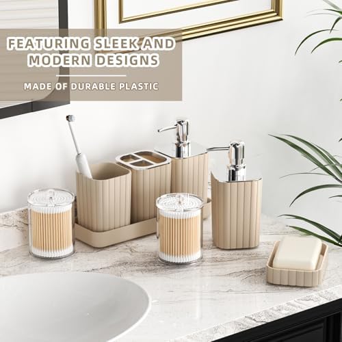 XLHOMO Bathroom Set - Bathroom Sets with Shower Curtain and Rugs, Beige - Image 4