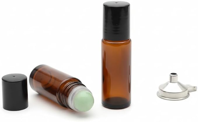 2 PCS 30ml Amber Glass Roll On Bottles with Jade Roller Ball - Refillable Essential Oil Bottles, Leak-Proof Rollerball Applicators for Perfume, Aromatherapy, DIY Skincare & Deodorant Containers(Green)