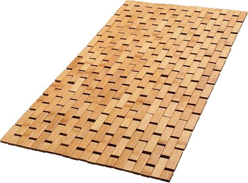 Bamboo Bath Mat, 34 x 18 Inch Foldable Roll-Up Wood Bathmat by ZPirates