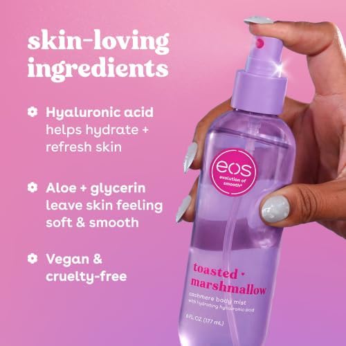 eos Cashmere Body Mist, Toasted Marshmallow, Toasted Vanilla, Sweet Marshmallow, Hair Mist, Body Spray for Women Moisturizing, Hyaluronic Acid, Vanilla Body Spray, Vegan, Cruelty-free, 6 fl oz - Image 6