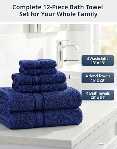 LANE LINEN Towel Set 12 Piece Soft Absorbent Quick Dry 100% Cotton - Navy - Image 4