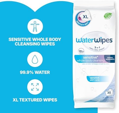 WaterWipes Sensitive Whole Body Cleansing Wipes, 99.9% Purified Water, XL Textured Wipes, Incontinence Care, Fragrance Free, 720 Count - Image 3