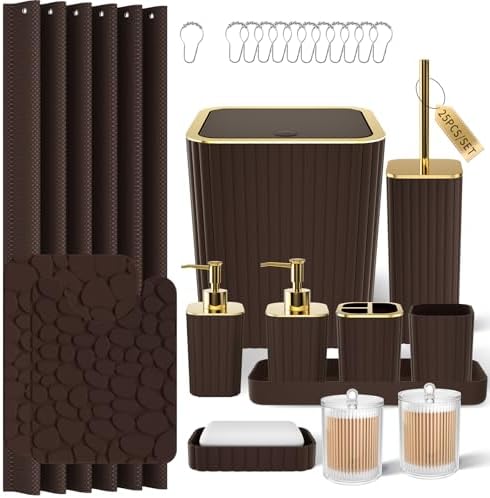 XLHOMO Bathroom Set - Brown Bathroom Sets with Shower Curtain and Rugs by BetterbathroomwithXLHOME