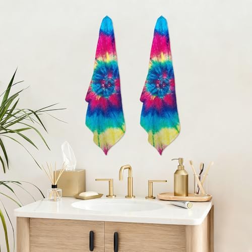 Face Towels Rainbow Tie Dye Hand Towels Wash Cloths Soft Washcloths Bath Cloths Highly Absorbent Fast Drying Machine Washable for Bathroom Kitchen Spa Gym Hotel Travel 12x11 Inch Pack of 6 - Image 6