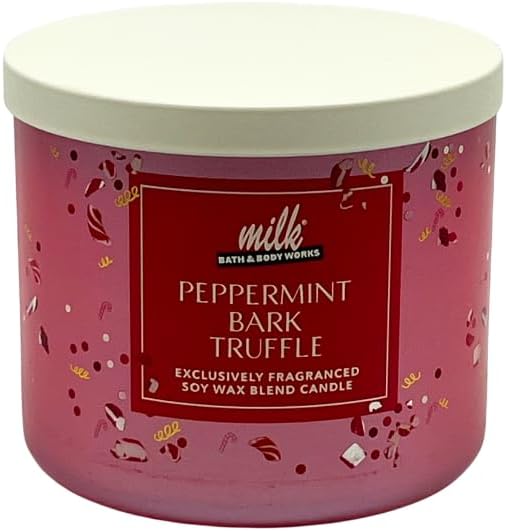 Bath & Body Works Milk BAR Collection Holiday Dessert Scents 3-Wick Scented Candle 2pc Gift Set with 40-inch Gold Metallic Ribbon Bow - 14.5 oz Each (Peppermint Bark Truffle & Raspberry Holiday Pie)