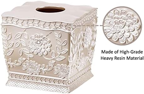 Zahari Home 2pc Rose Vine Bathroom Set Waste Basket & Tissue Cover Modern Classic Decor Stylish Unique Design Beautiful Beige Bathroom Accessories Set - Image 6