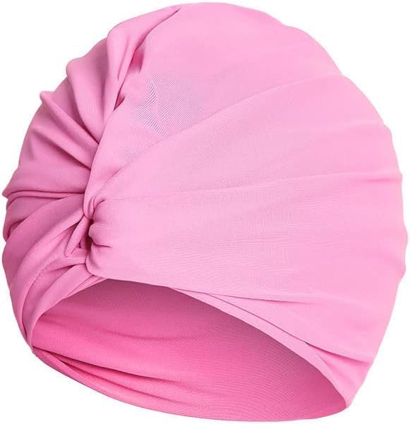 Pleated Fabric Swimming Cap Women Ladies Long Hair Swim Cap Ear Protecting Bathing Cap Elastic Polyester Turban Swim Hat Shower Cap for Beach Spa Non Waterproof, Twisted Beanie Cap Sleep Hat