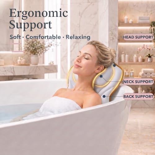 Bath Pillow for Tub 5D Air Mesh with 72 Silicone Suction Cups White - Image 3