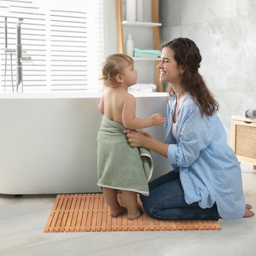 Bath Mat Bathroom Runner Long Large Rugs Floor Wood Shower Bathtub Waterproof Non Slip Accessories 16x34 Inch Easy to Clean, Natural, 1 pc - Image 5