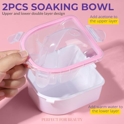 Teenitor 10Pcs Soak Off Bowl Nail Soaking Bowl Kit 2 Nail Soaking Bowl Acetone Proof Soak Off Gel Polish Remover Bowl, Manicure Bowl Cuticle Peeler Scraper Cuticle Oil Nail File Buffer Brush - Image 2