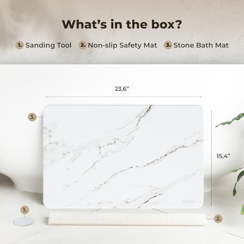 TOSORO - Stone Bath Mat Diatomaceous Earth Shower Mat Non-Slip Super Absorbent Diatomite Stone Bath Mats for Bathroom Floor Quick Drying Natural Easy to Clean (23.5 x 15) - Sandstone - Image 6