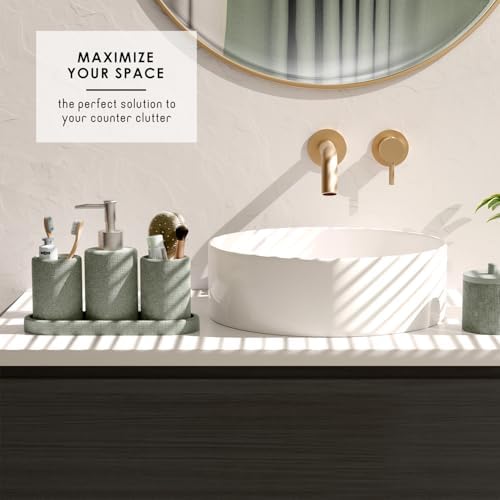 Clara Clark Bathroom Set - Sage Green Bathroom Accessories Set, 5PC Bathroom Accessory Set, Bathroom Sets with Soap Dispenser, Toothbrush Holder, Tumbler, Cotton Swab Jar & Vanity Tray - Image 6