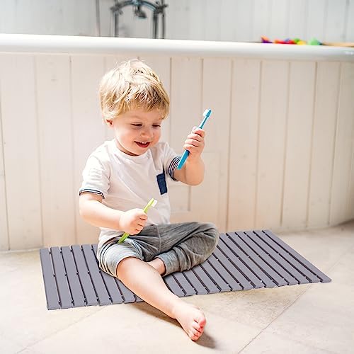 Bath Mat Bathroom Rugs Floor Wood Shower Bathtub Waterproof Non Slip Grey Accessories 16x24 Inch Easy to Clean, 2 pcs - Image 5