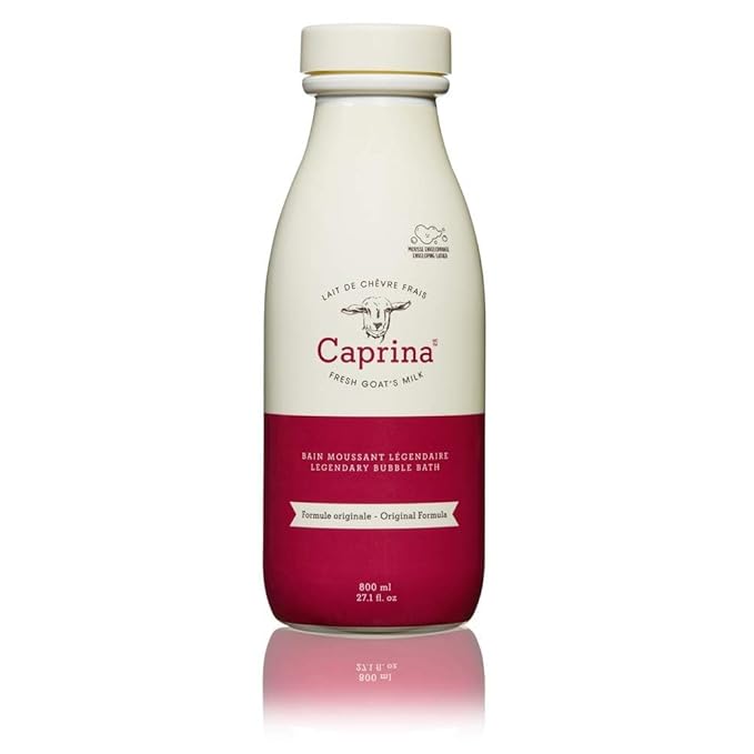 Caprina by Canus Legendary Bubble Bath with Fresh Canadian Goat Milk Gentle Soap Moisturizing Vitamin A, B2, B3 & More, Red, Original, 27.1 Fl Oz
