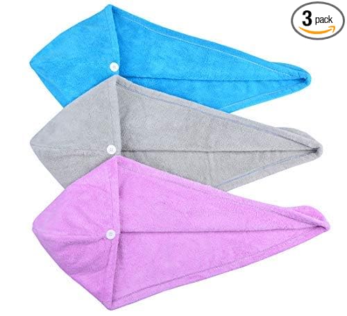 HOPESHINE Women's Soft Shower Hair Towel Twist Hair Turban Wrap Drying Cap Great Gift for Women (Blue+Purple+Grey 3-Pack)