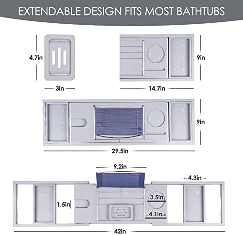 Foldable Bathtub Tray Caddy with Soap Dish Adjustable 29.5-43'' Grey - Image 6