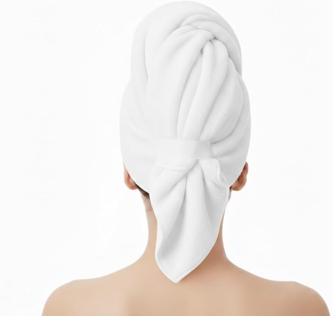 KEEPOZ Cotton Hair Towel Quick Dry Hair Towel Hair Drying Towels Suitable for All Kinds of Hair Ultra Absorbent Long and Thick Hair 26X40inch (White)