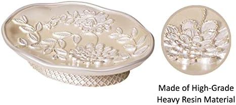 Zahari Home 4pc Rose Vine Bathroom Accessories Sets Lotion Pump, Tumbler, Tooth Brush Holder and Soap Dish Unique Design Beige Bathroom Set - Image 6