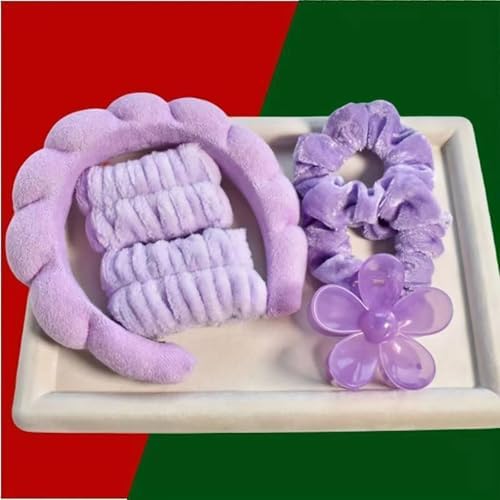 Spa Headband Set Washing and makeup sponge hair hoop suit bath towel cloth for cleaning the face or bath beam. (Purple, Average code) - Image 5
