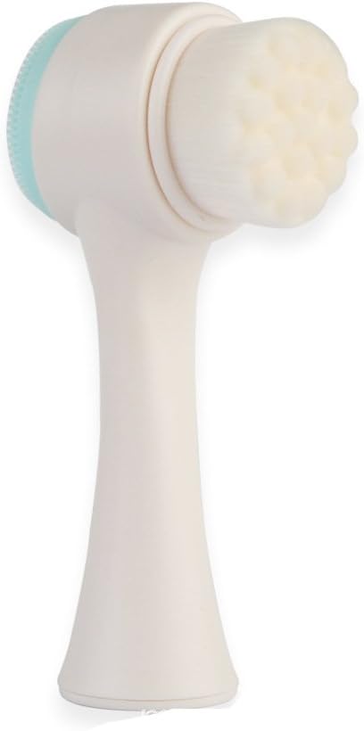 2 in 1 Face Brush - Double Sided Facial Cleansing Brush with Silicone Cleansing Side and Soft Bristles for Washing, Exfoliating and Massaging Your Skin (White and Blue)