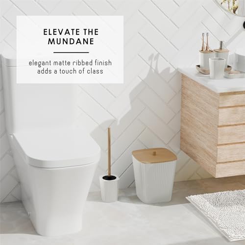 Clara Clark Bathroom Set - White Bathroom Accessories Set, 6PC Bathroom Accessory Set, Bathroom Sets with Bathroom Rugs, Toilet Brush, Trash Can & Soap Dispenser - Image 7